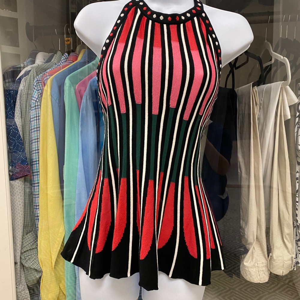 Missoni Striped Halter Tank Top in Black, Pink, Red, Green